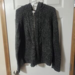 Old Navy Gray Knit Zip-Up Hooded Sweater Jacket